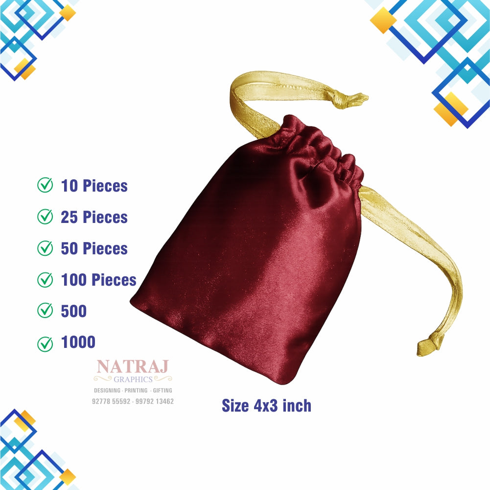 3x4 Inch  Satin Drawstring Pouch Bag  | Plain