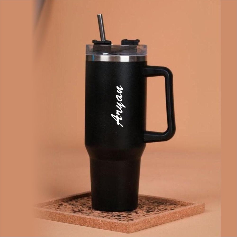 Customized Stainless Steel Insulated Travel Mug with Handle & Straw
