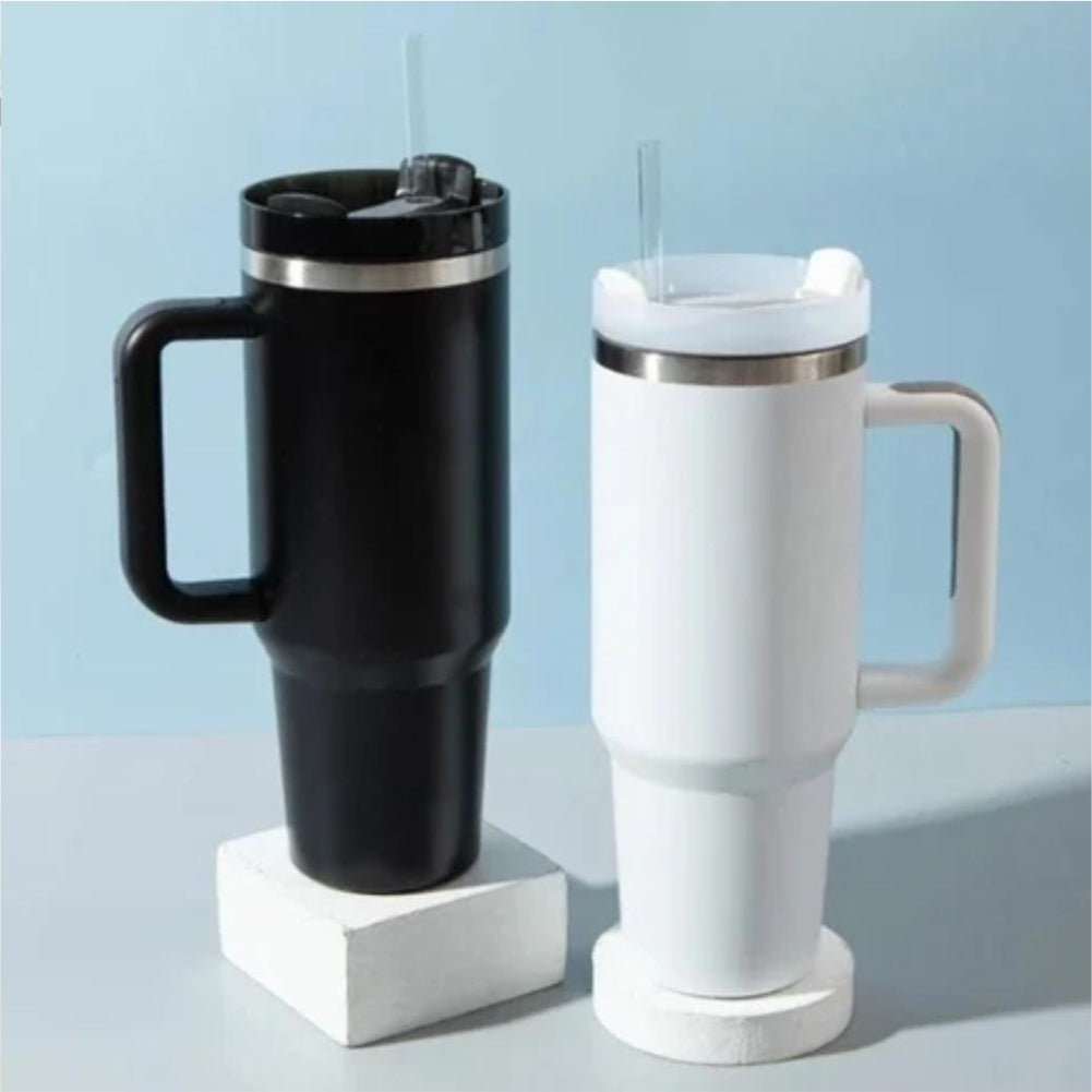 Customized Stainless Steel Insulated Travel Mug with Handle & Straw