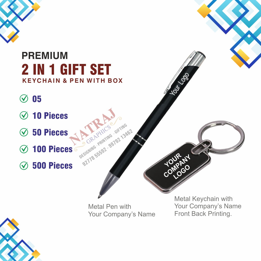 Premium 2 in 1 Gift Set | Personalized Black Pen & Keychain Gifts with Name Engraving | Pen for Gifting | Gift Set for Men & Women, Corporate Gift Set