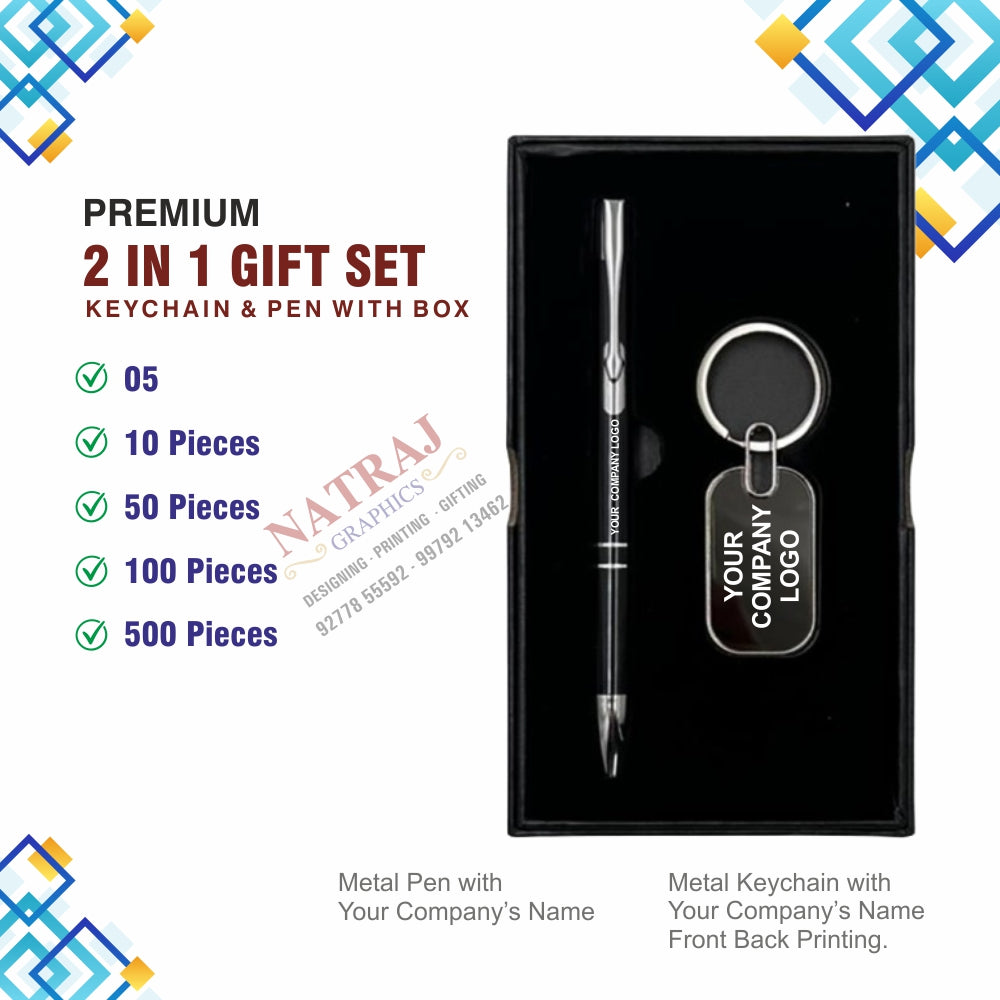Premium 2 in 1 Gift Set | Personalized Black Pen & Keychain Gifts with Name Engraving | Pen for Gifting | Gift Set for Men & Women, Corporate Gift Set